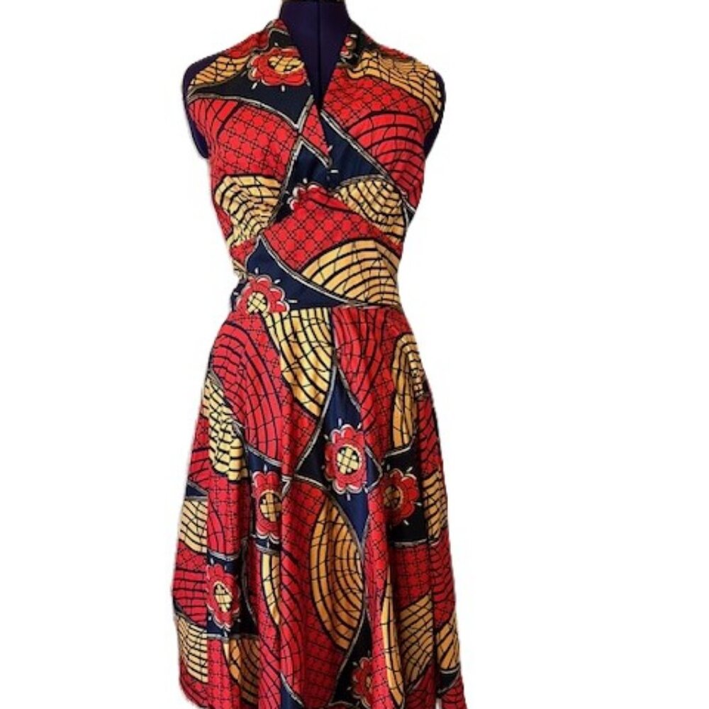 'Dottie' halter swing dress in Tribal print sz 8